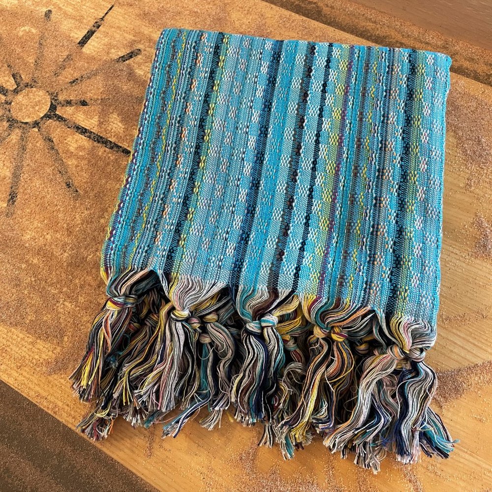 Sand Free Bohemian Turquoise 100% Turkish Cotton Beach Bath Towel - Picture 3 of 8